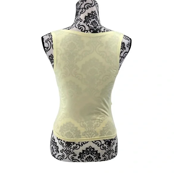 Pale Yellow Lace Trim Camisole Tank Top Y2K Lingerie Style S - Picture 5 of 13